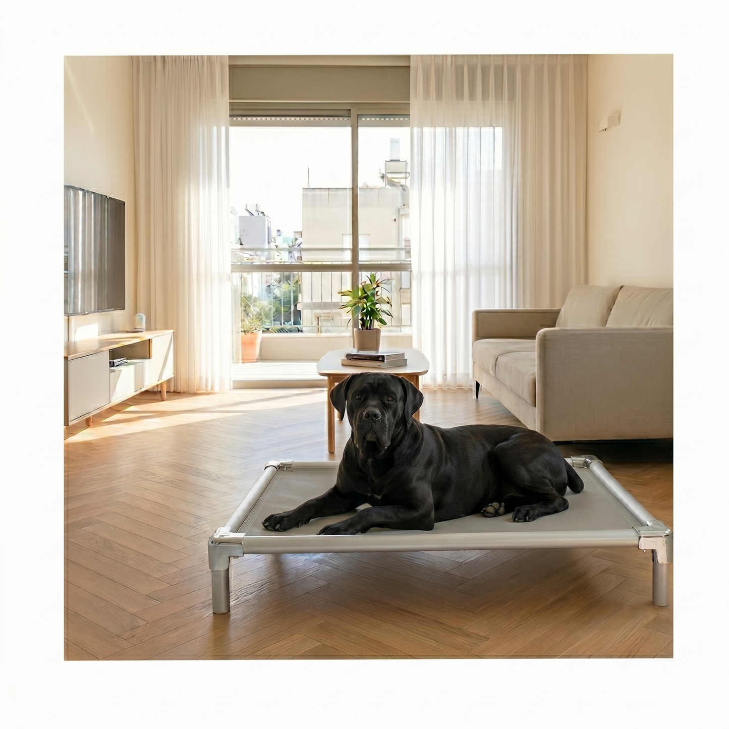 Chew-proof elevated dog bed for giant breeds