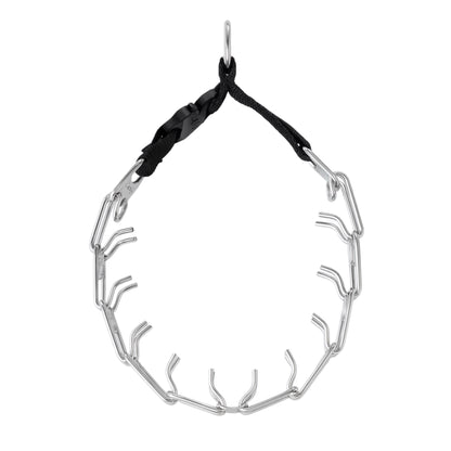 ULTRA-PLUS Training Collar with Center-Plate, Assembly Chain, and metal quick release buckle made by k9-industries - Steel nickel-Plated