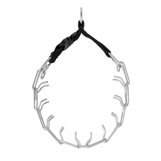 ULTRA-PLUS Training Collar with Center-Plate, Assembly Chain, and metal quick release buckle made by k9-industries - Steel nickel-Plated