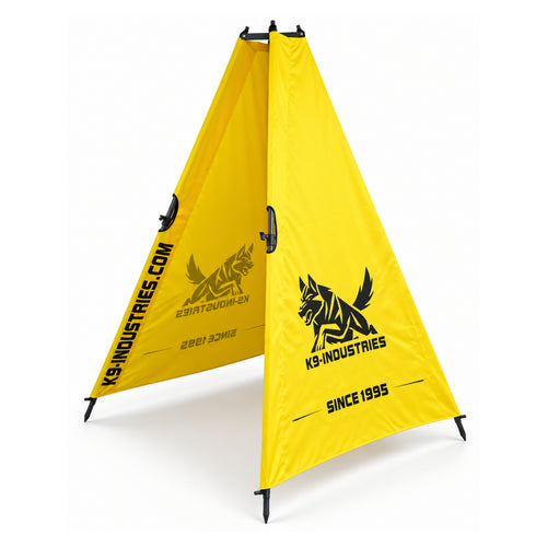 Yellow K9-Industries IGP training blind, full display view