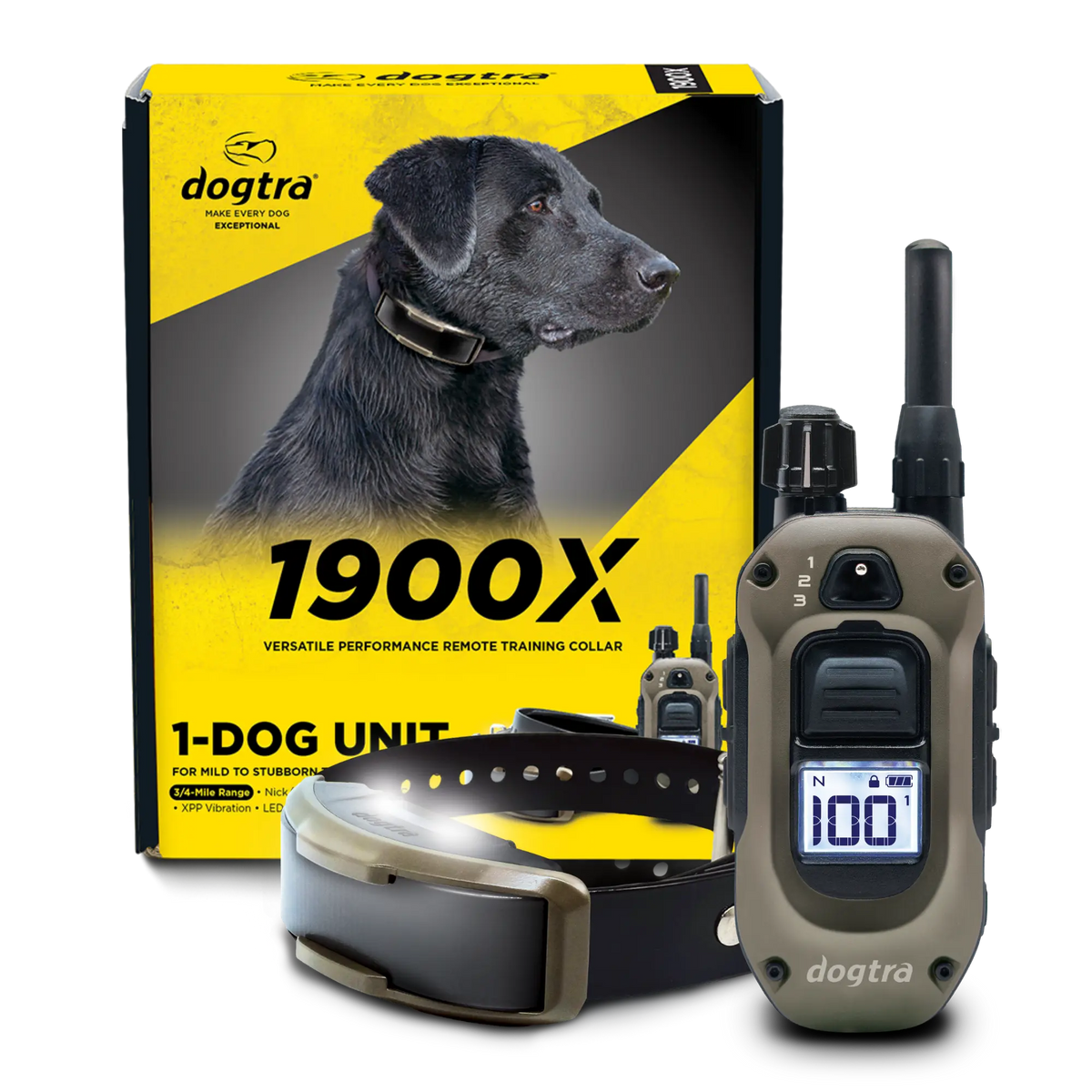 Dogtra 1900X 1-dog unit: remote, e-collar and box