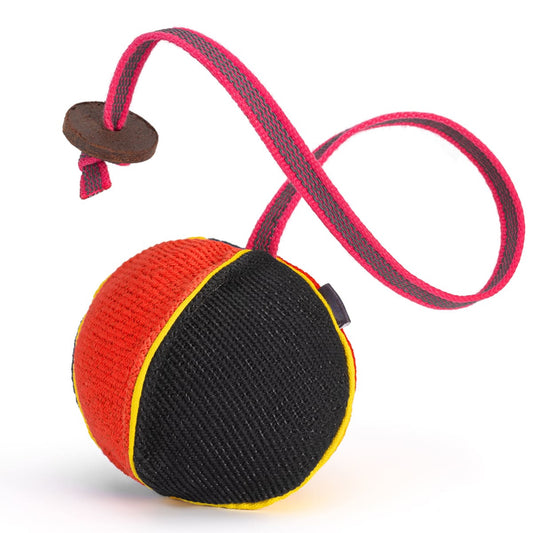 Large French Linen Ball on String – 4.3" Bite Tug for Big Dogs