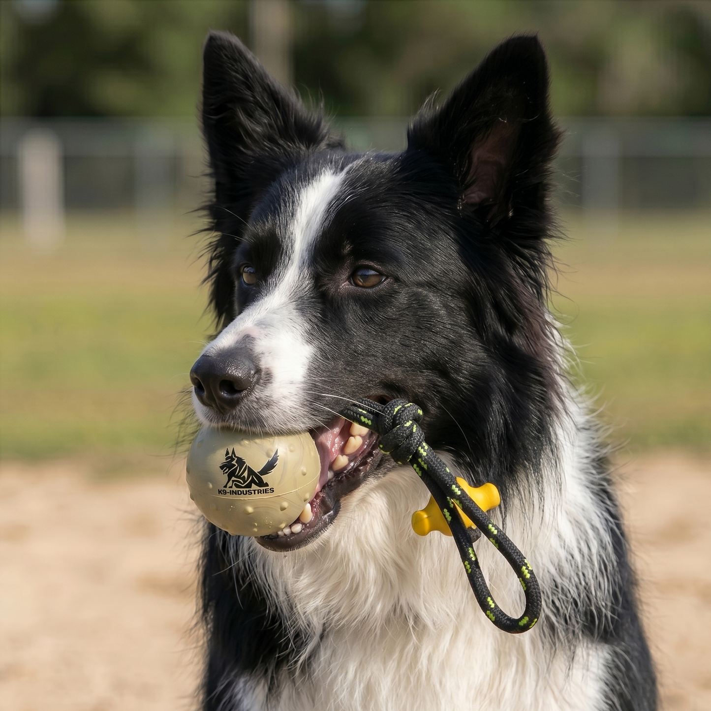 Rubber training ball for Border Collie