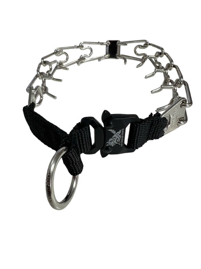 ULTRA-PLUS Training Collar with Center-Plate, Assembly Chain, and metal quick release buckle made by k9-industries - Steel nickel-Plated