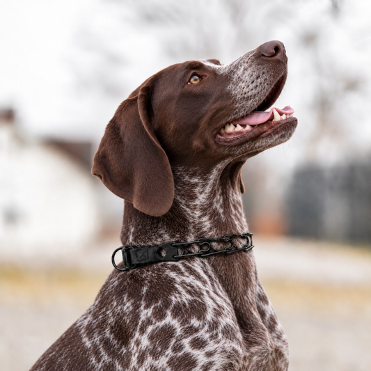 German Shorthaired Pointer wearing a Herm Sprenger black Click-Lock prong collar