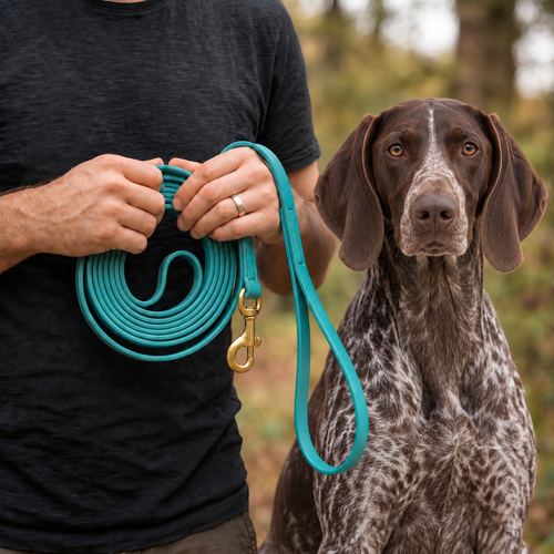 German Shorthaired Pointer on a turquoise 180 cm PowerFlex leash