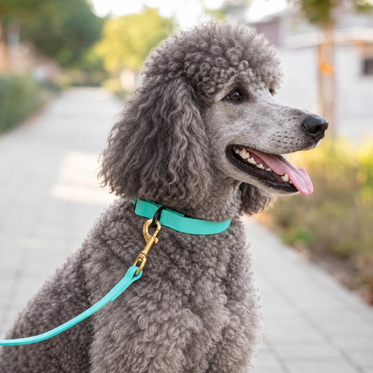 Standard Poodle wearing an everyday PowerFlex collar