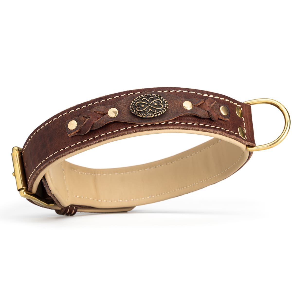 Royal Braided Leather Dog Collar with Soft Nappa Padding (40mm)