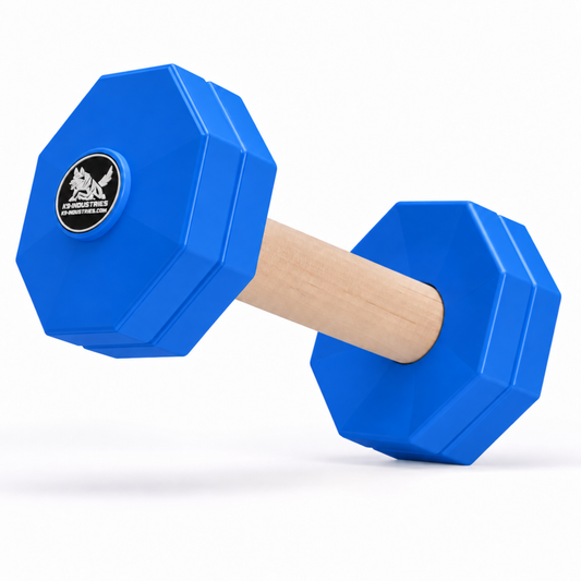1 kg wooden IGP / Schutzhund II competition dog dumbbell with removable blue plates - K9-Industries