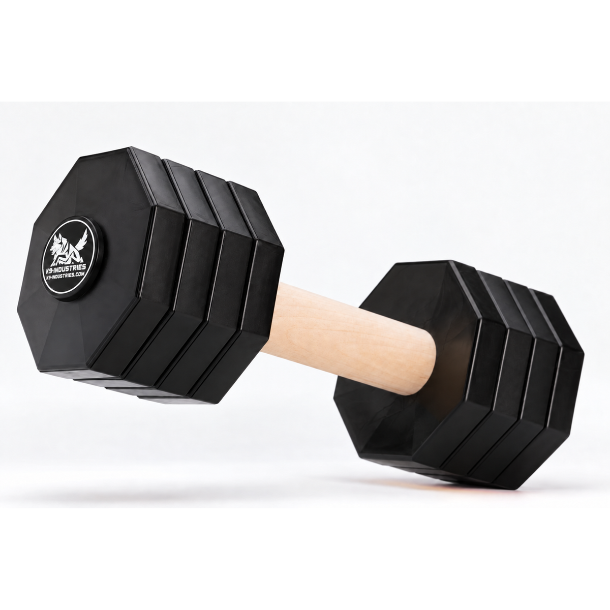 2 kg wooden IGP / Schutzhund III competition dog dumbbell with removable black plates - K9-Industries