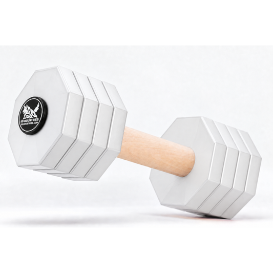 2 kg wooden IGP / Schutzhund III competition dog dumbbell with removable white plates - K9-Industries