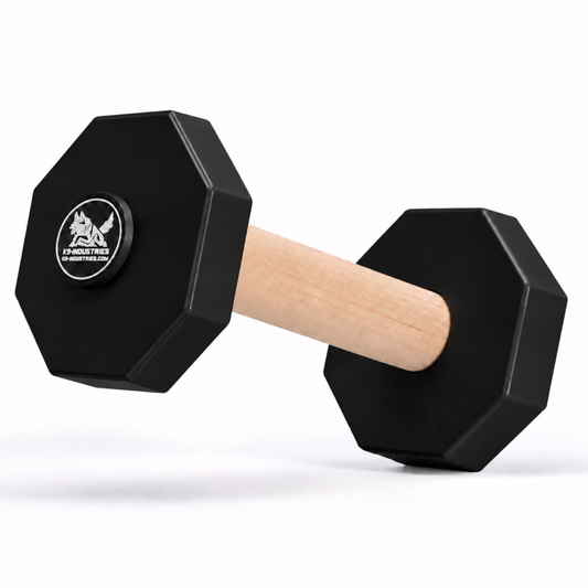 650 g wooden IGP competition dog dumbbell with removable black weight plates - K9-Industries