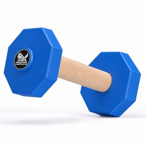 650 g wooden IGP competition dog dumbbell with removable blue weight plates - K9-Industries