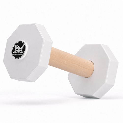650 g wooden IGP competition dog dumbbell with removable white weight plates - K9-Industries
