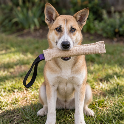 Canaan Dog puppy with a jute bite tug