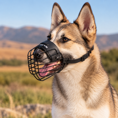 Canaan Dog wearing a lightweight Lite wire muzzle