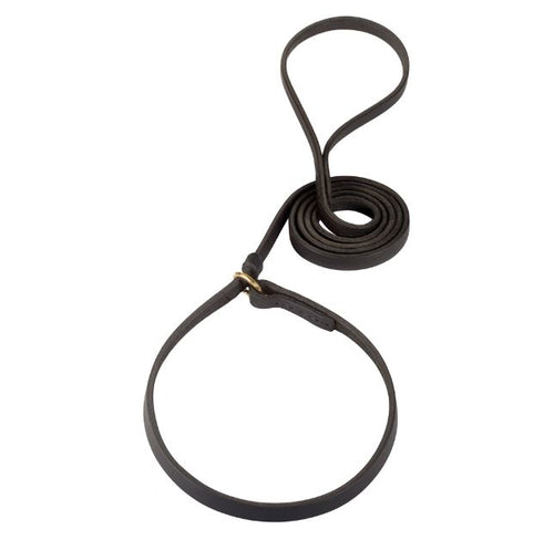 Premium Full-Grain Leather SLIP LEASH with Leather Stopper & Polished Brass Ring – 6 ft (180 cm)