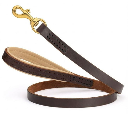 Premium Full-Grain Leather Dog Leash with Nappa-Padded Handle & Brass Snap Hook – 6 ft (180 cm)
