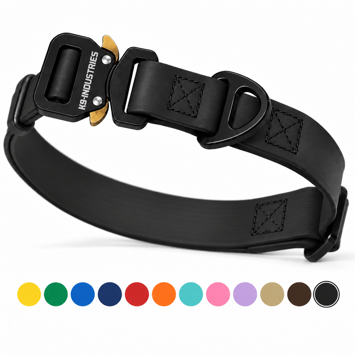 K9-Industries 3/4 in (20 mm) waterproof working dog collar in black, with all available color options