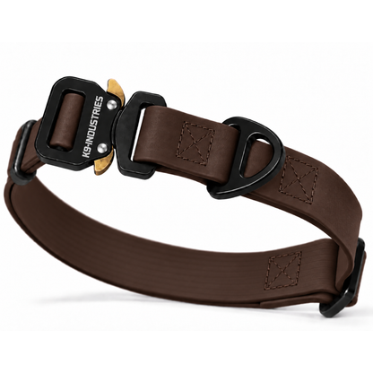 K9-Industries 3/4 in (20 mm) waterproof working dog collar in dark brown with quick-release buckle
