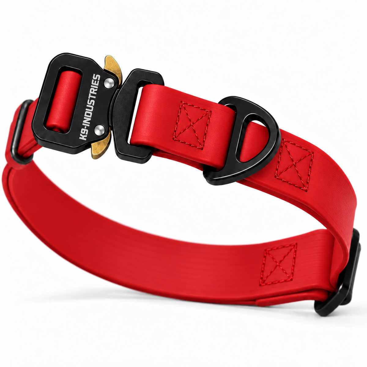 K9-Industries 3/4 in (20 mm) waterproof working dog collar in red with quick-release buckle