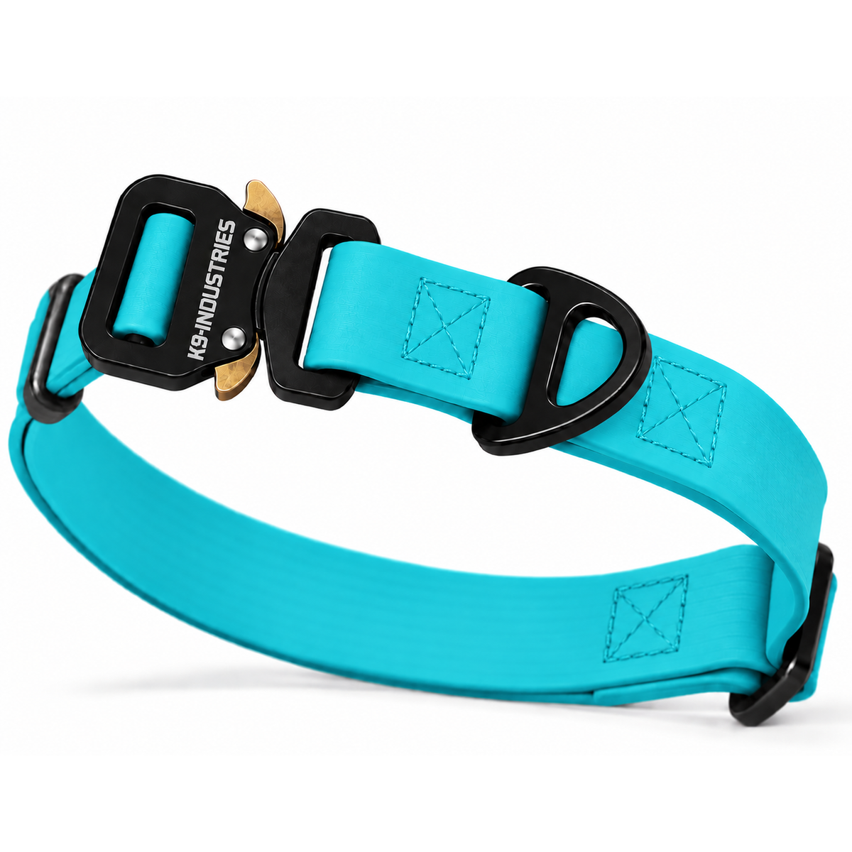 K9-Industries 3/4 in (20 mm) waterproof working dog collar in turquoise (shade of aqua) with quick-release buckle