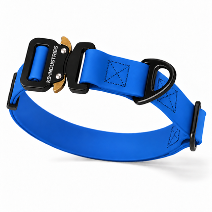 K9-Industries 1 in (25 mm) waterproof working dog collar in blue with quick-release buckle
