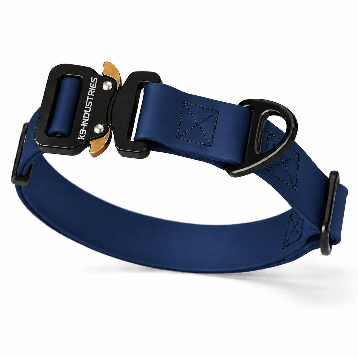 K9-Industries 1 in (25 mm) waterproof working dog collar in navy blue with quick-release buckle