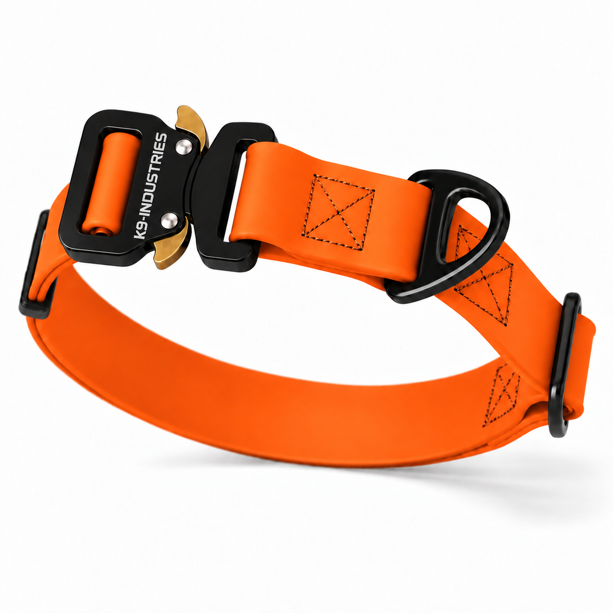 K9-Industries 1 in (25 mm) waterproof working dog collar in orange with quick-release buckle