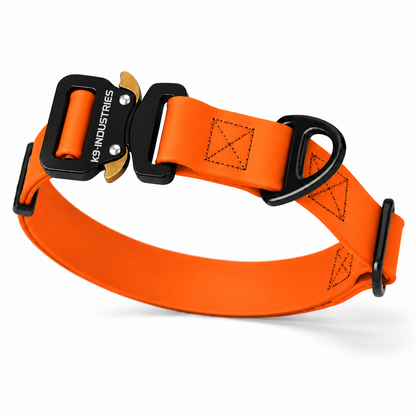 K9-Industries 1 in (25 mm) waterproof working dog collar in orange with quick-release buckle
