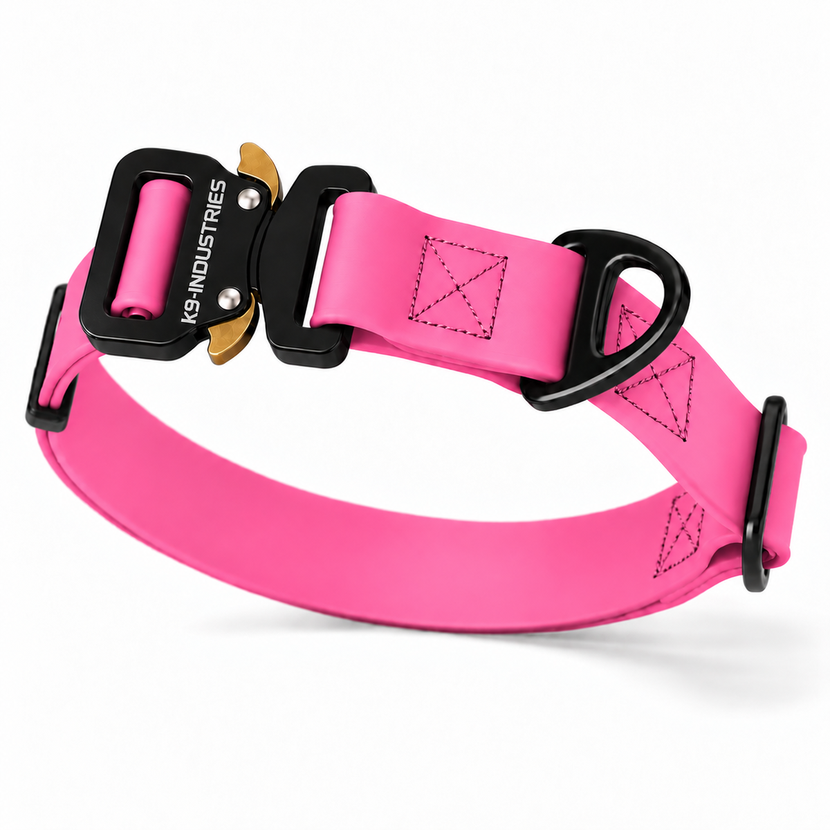 K9-Industries 1 in (25 mm) waterproof working dog collar in pink with quick-release buckle