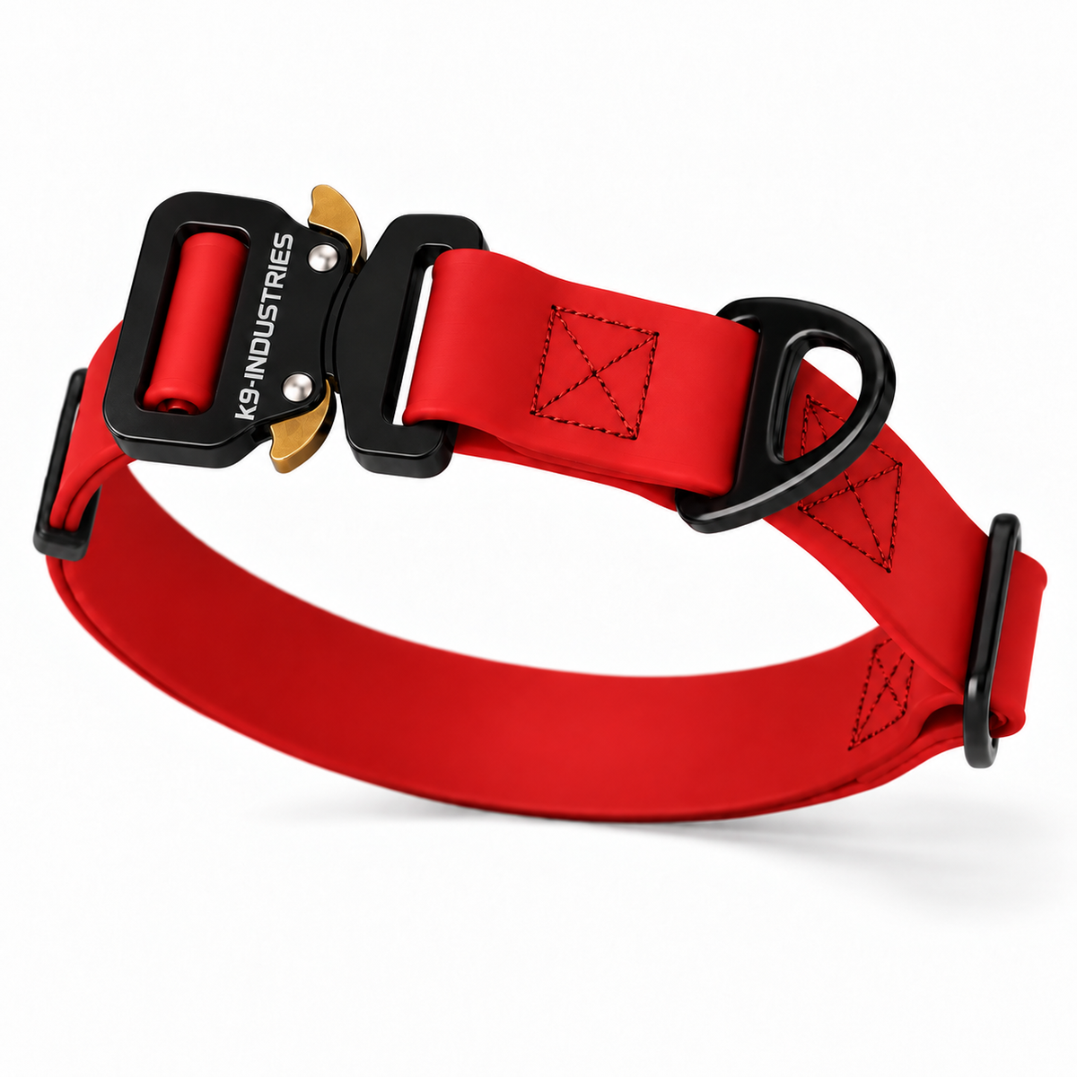 K9-Industries 1 in (25 mm) waterproof working dog collar in red with quick-release buckle