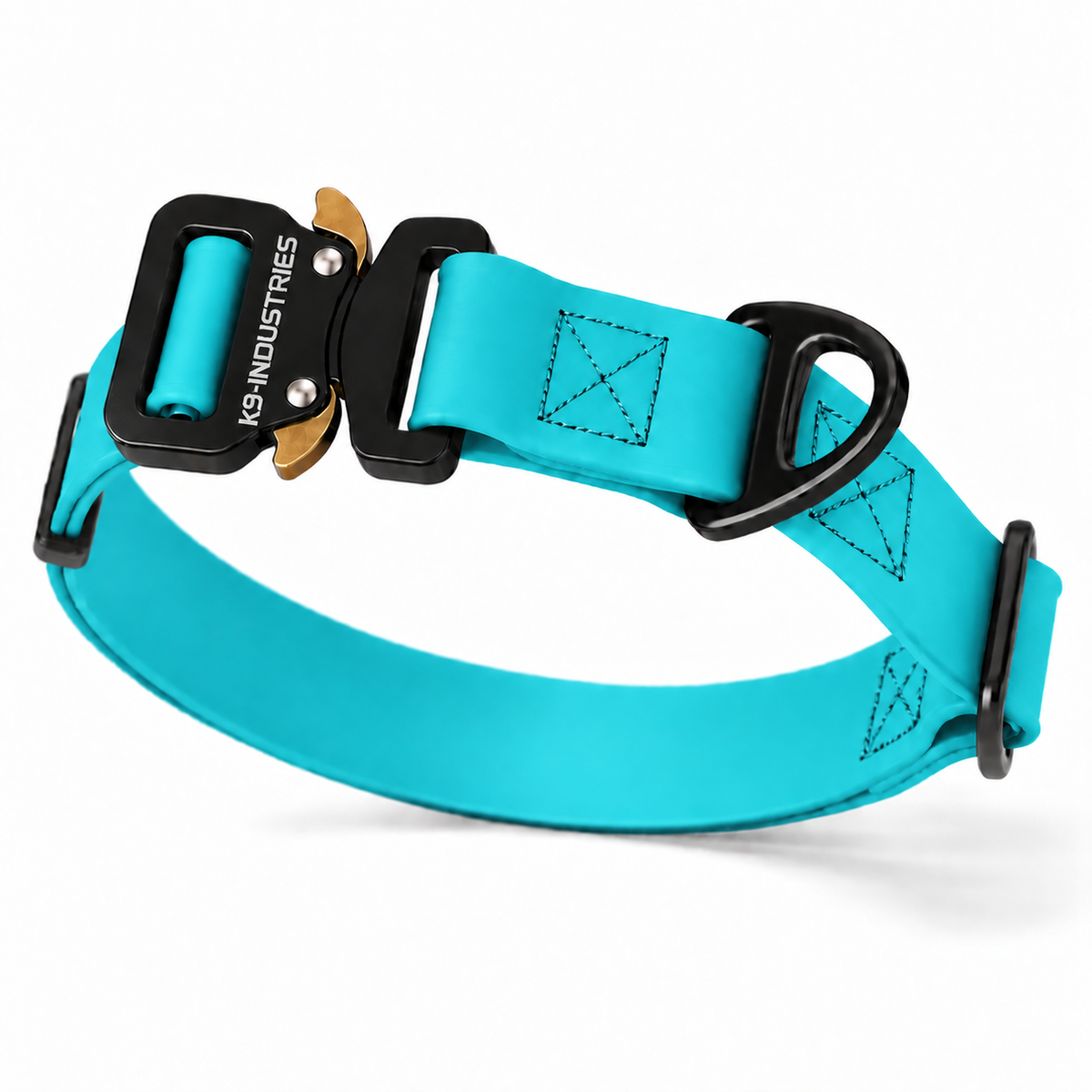 K9-Industries 1 in (25 mm) waterproof working dog collar in turquoise with quick-release buckle