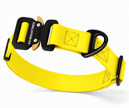 K9-Industries 1 in (25 mm) waterproof working dog collar in yellow with quick-release buckle