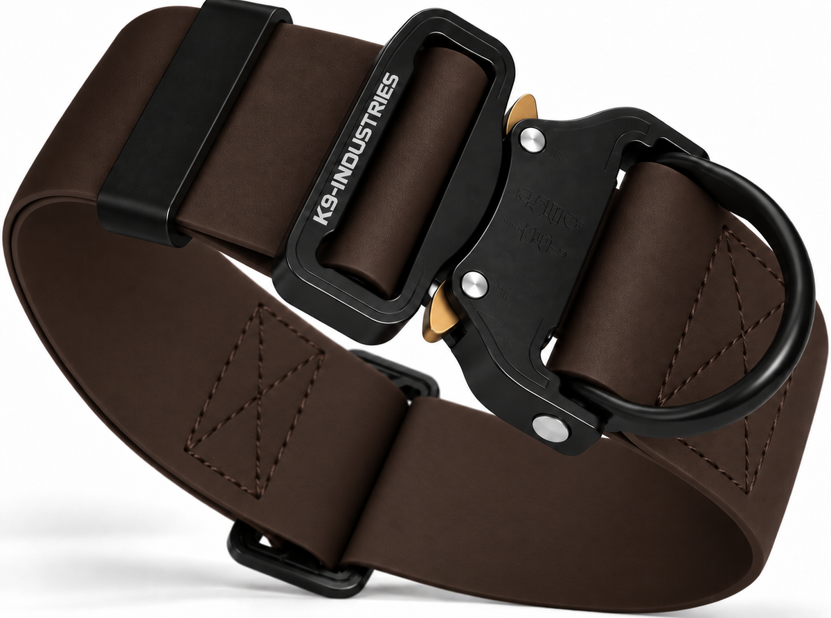 K9-Industries 2 in (50 mm) waterproof working dog collar in dark brown with quick-release buckle