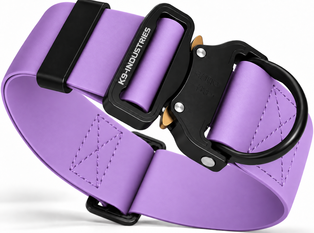 K9-Industries 2 in (50 mm) waterproof working dog collar in lilac with quick-release buckle