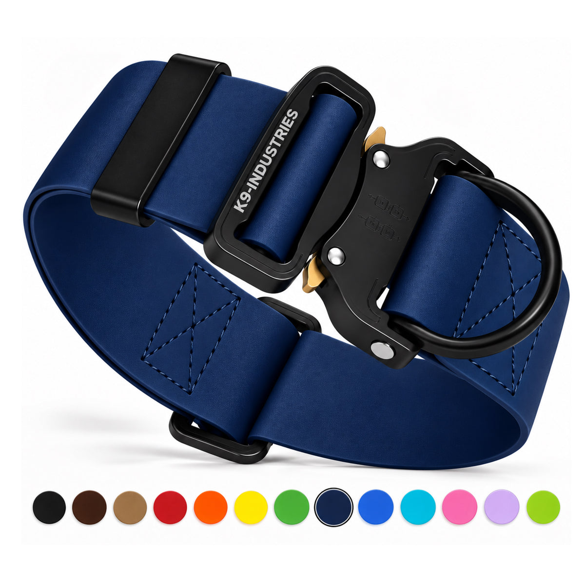 K9-Industries 2 in (50 mm) waterproof working dog collar in navy blue, with all available color options