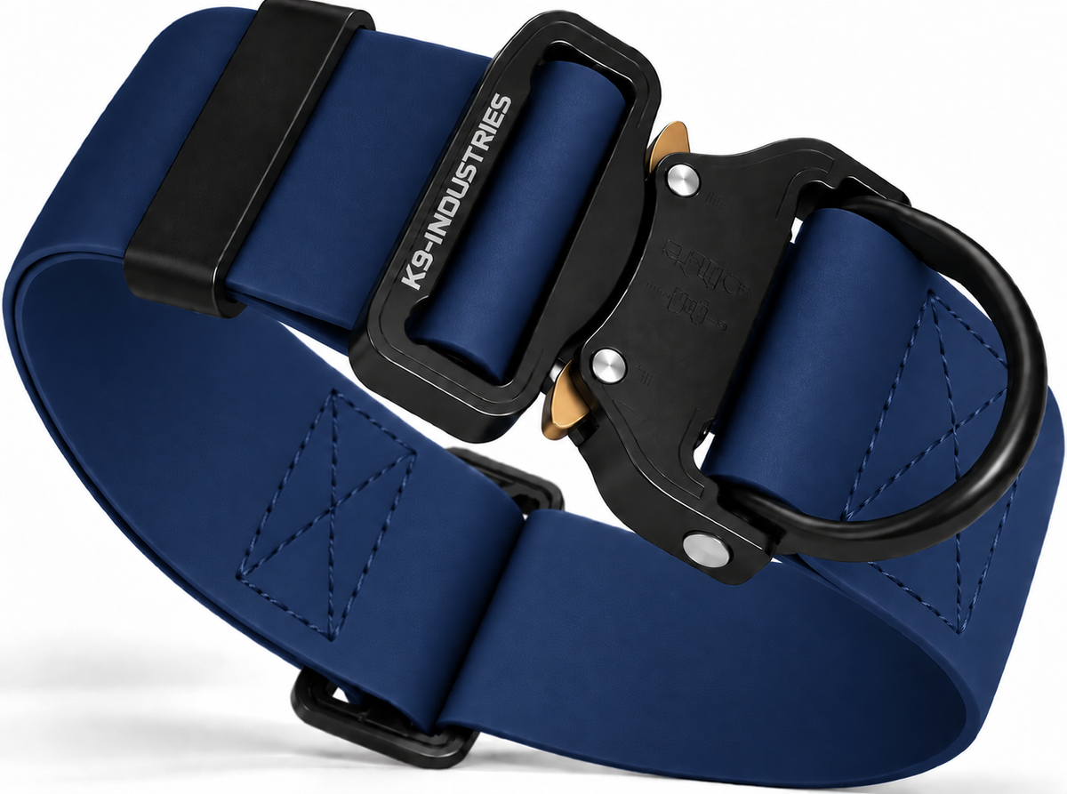 K9-Industries 2 in (50 mm) waterproof working dog collar in navy blue with quick-release buckle