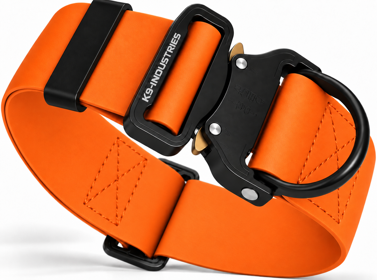 K9-Industries 2 in (50 mm) waterproof working dog collar in orange with quick-release buckle