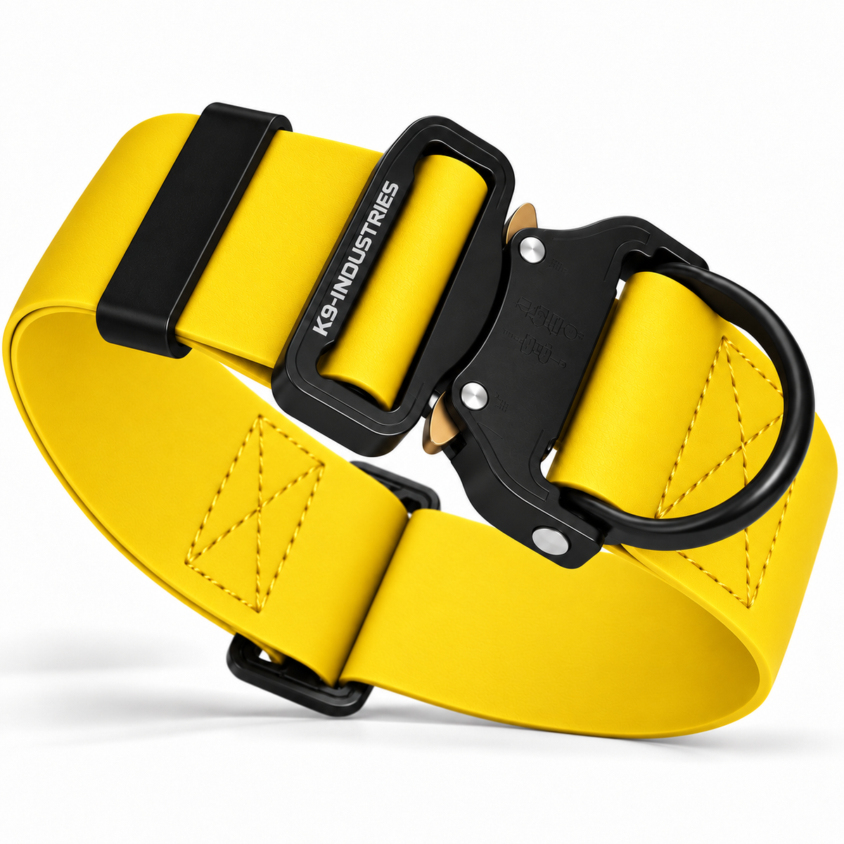 K9-Industries 2 in (50 mm) waterproof working dog collar in yellow with quick-release buckle