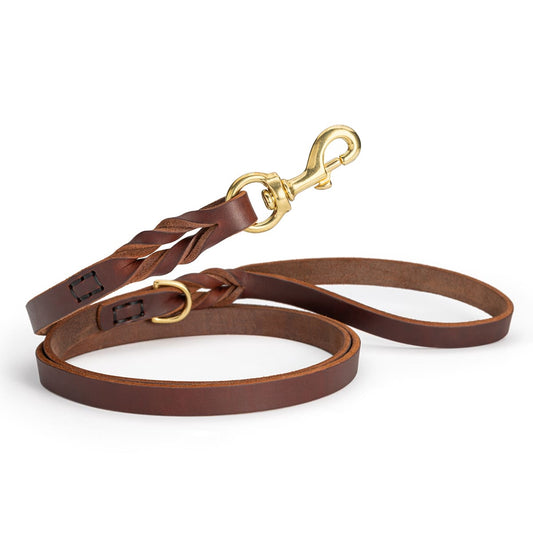 Professional Leather Dog Leash with Brass D-Ring & Heavy-Duty Snap Hook – 6 ft (180 cm)