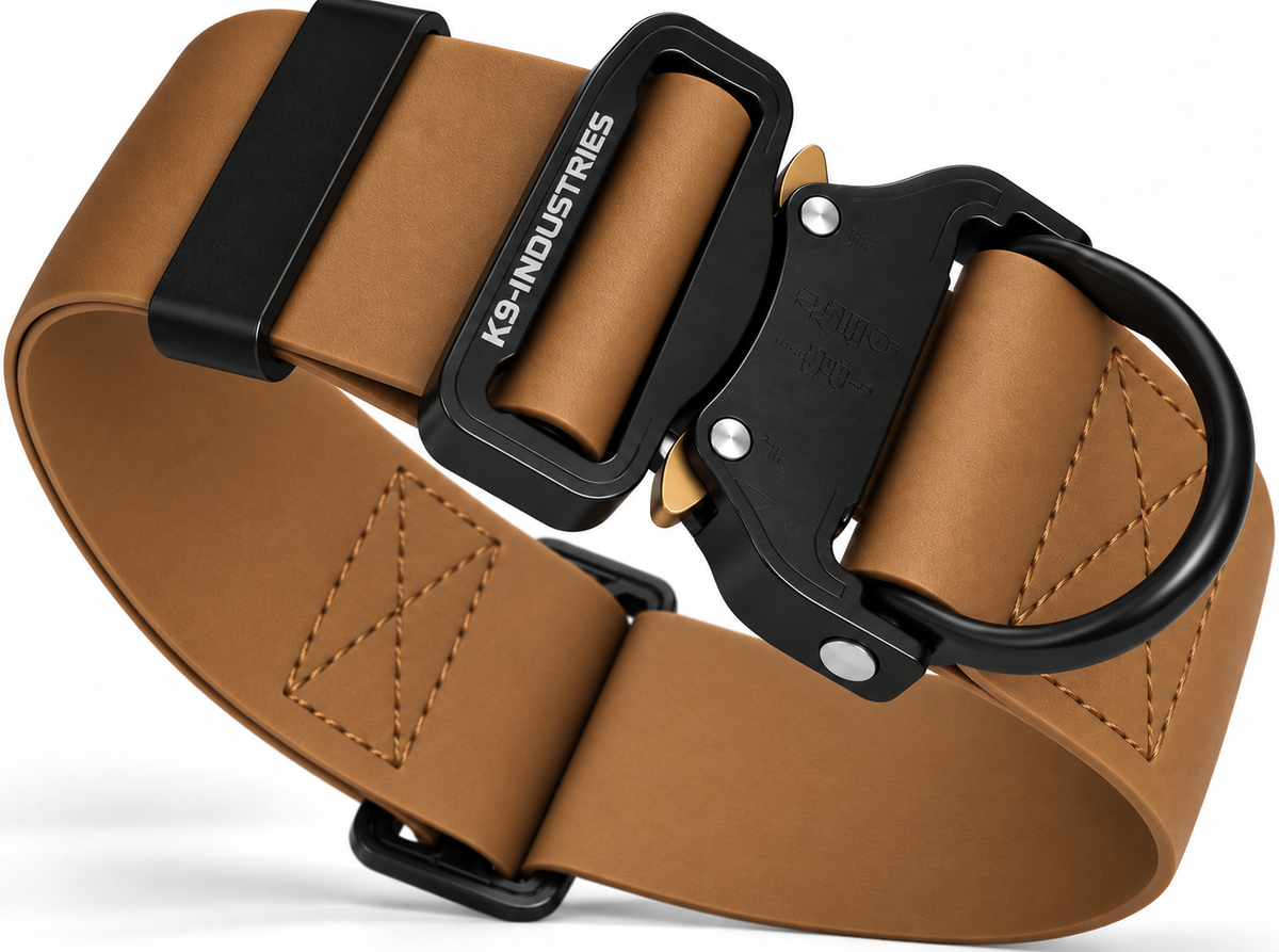 K9-Industries 2 in (50 mm) waterproof working dog collar in coyote brown with quick-release buckle