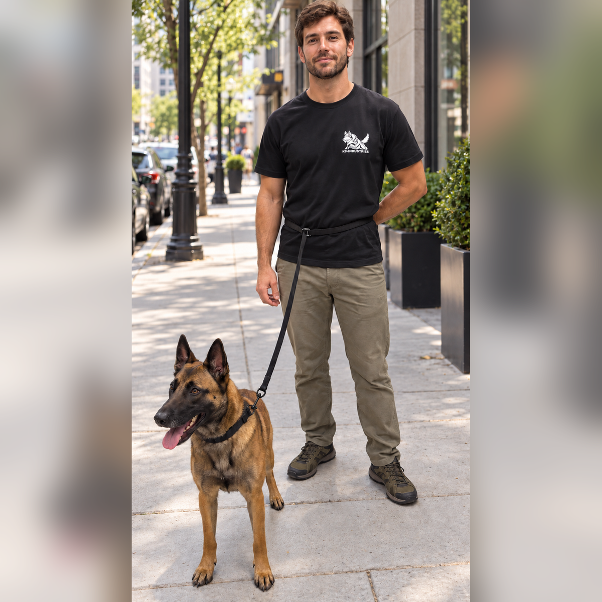 Black hands-free cross-body dog leash, 210 cm with 13 lengths - K9-Industries