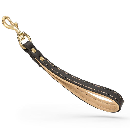 Premium Short Leather Dog Leash with Nappa-Padded Handle & Solid Brass Snap – 12” (30 cm)