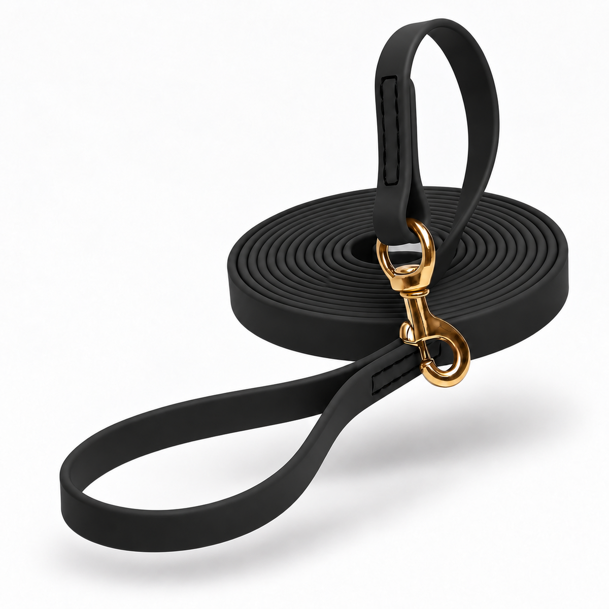 K9 Industries black long line dog lead with solid brass swivel snap hook, hand loop and stitched loop - 4 m (13 ft), 6 m (20 ft), 10 m (33 ft)