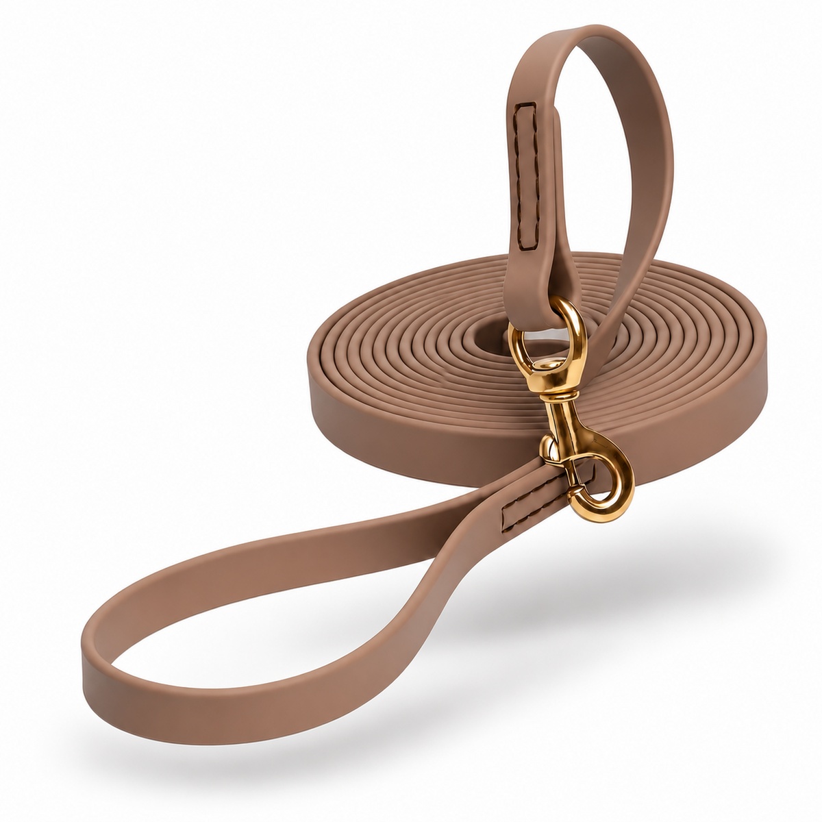 K9 Industries coyote brown long line dog lead with solid brass swivel snap hook, hand loop and stitched loop - 4 m (13 ft), 6 m (20 ft), 10 m (33 ft)