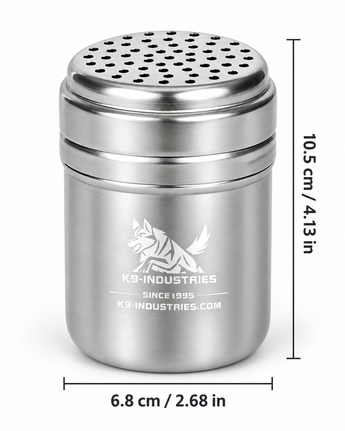 K9-Industries stainless steel dog scent container (sniffer), large 6.8 x 10.5 cm, with perforated screw-top lid