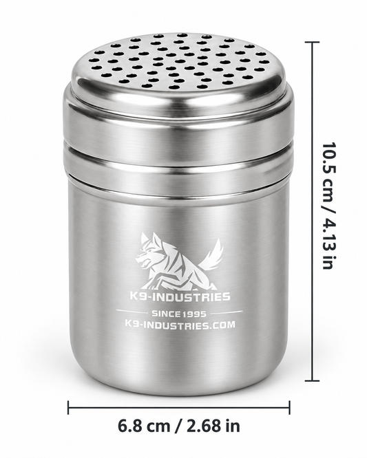 K9-Industries stainless steel dog scent container (sniffer), large 6.8 x 10.5 cm, with perforated screw-top lid