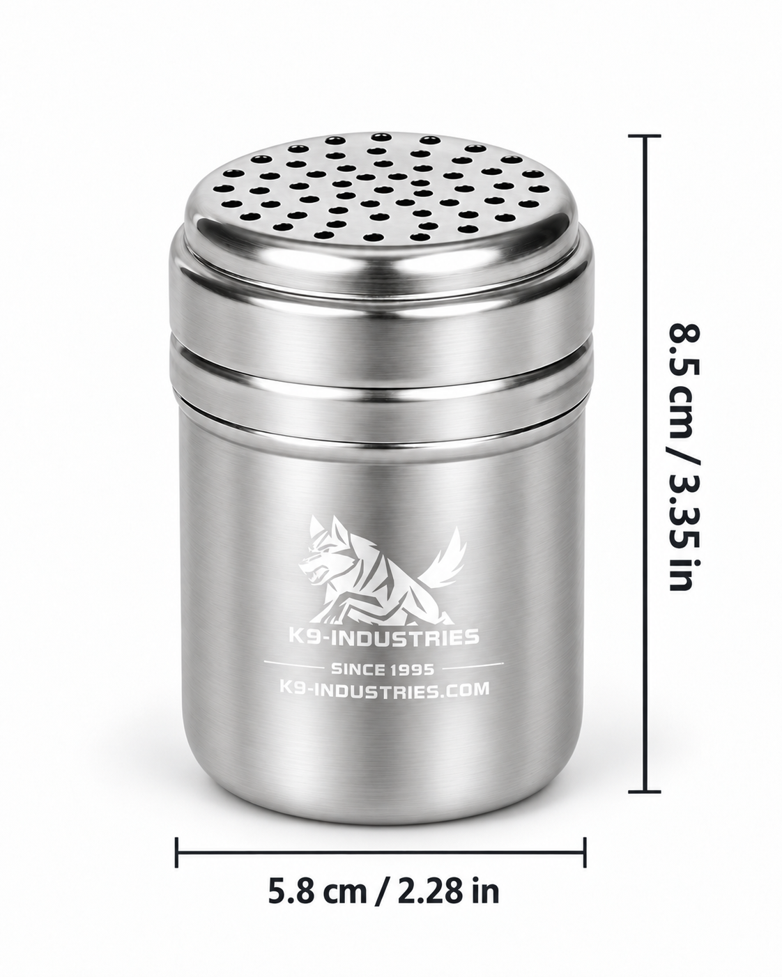 K9-Industries stainless steel dog scent container (sniffer), medium 5.8 x 8.5 cm, with perforated screw-top lid