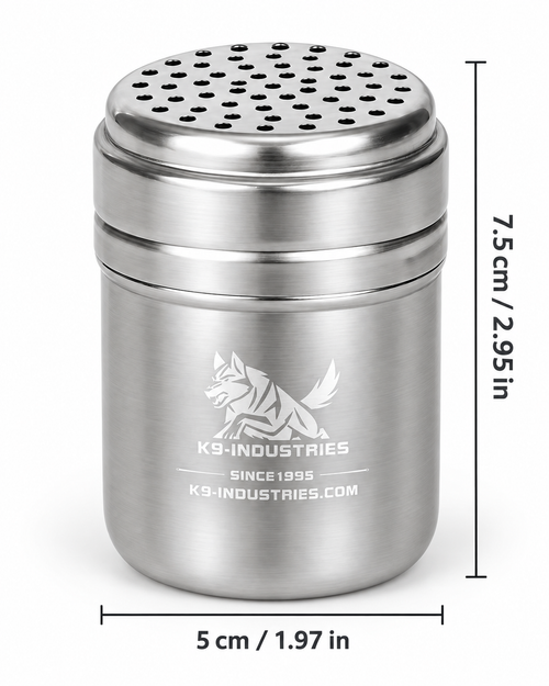 K9-Industries stainless steel dog scent container (sniffer), small 5 x 7.5 cm, with perforated screw-top lid